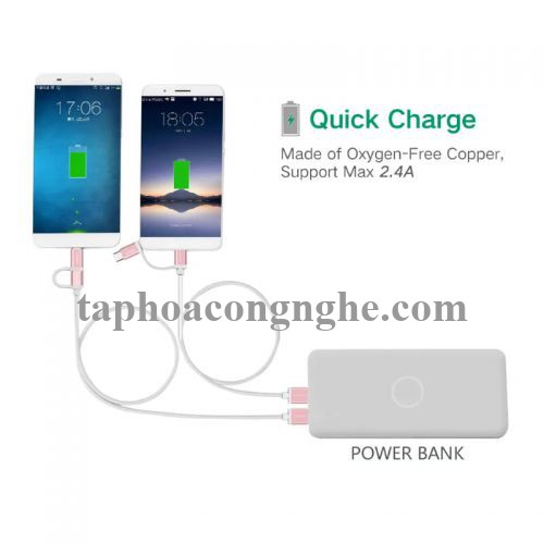 Ugreen 30542 0.5M màu Hồng Cáp USB-A sang Micro USB + USB-C cao cấp US177 30030542